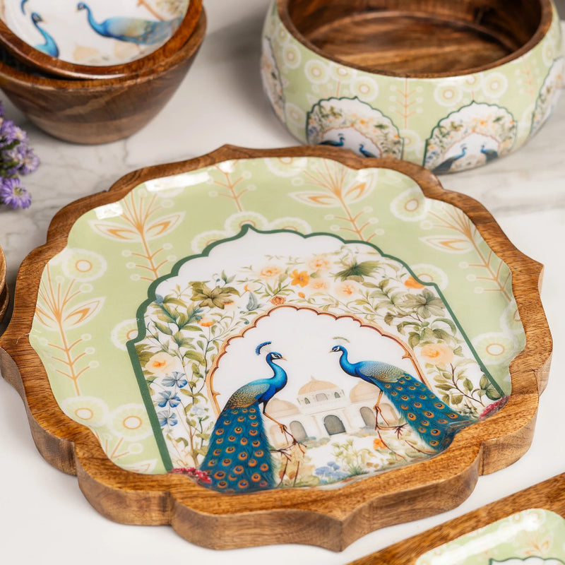 Premium Mango Wood Light Green Mayur Platter
