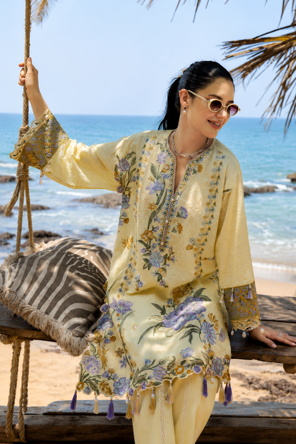 Women's Festive Ivory Embroidered Suit Set