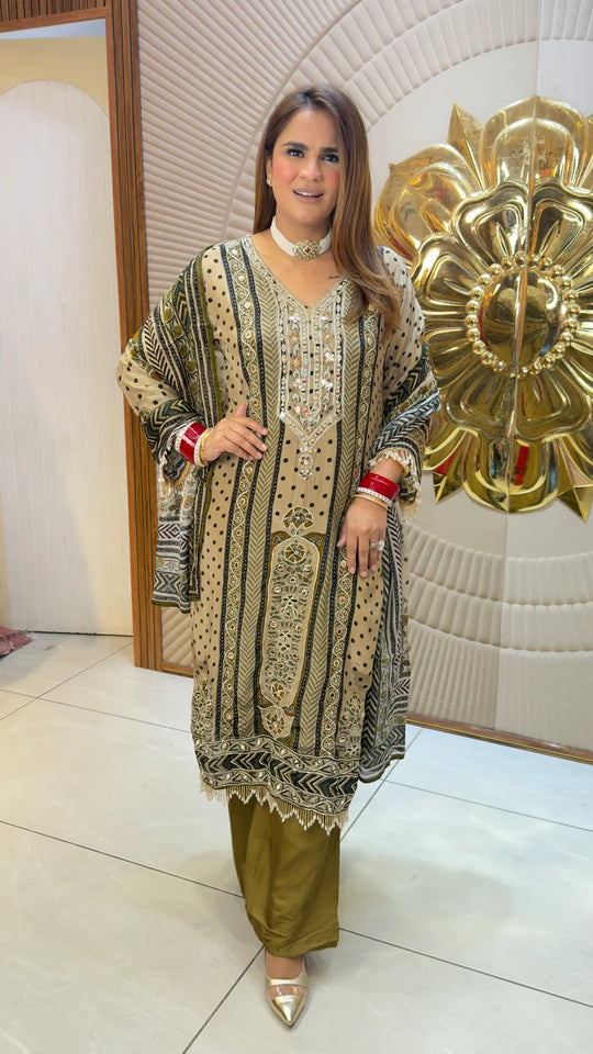 Mehfil Sandstone Printed Suit Set
