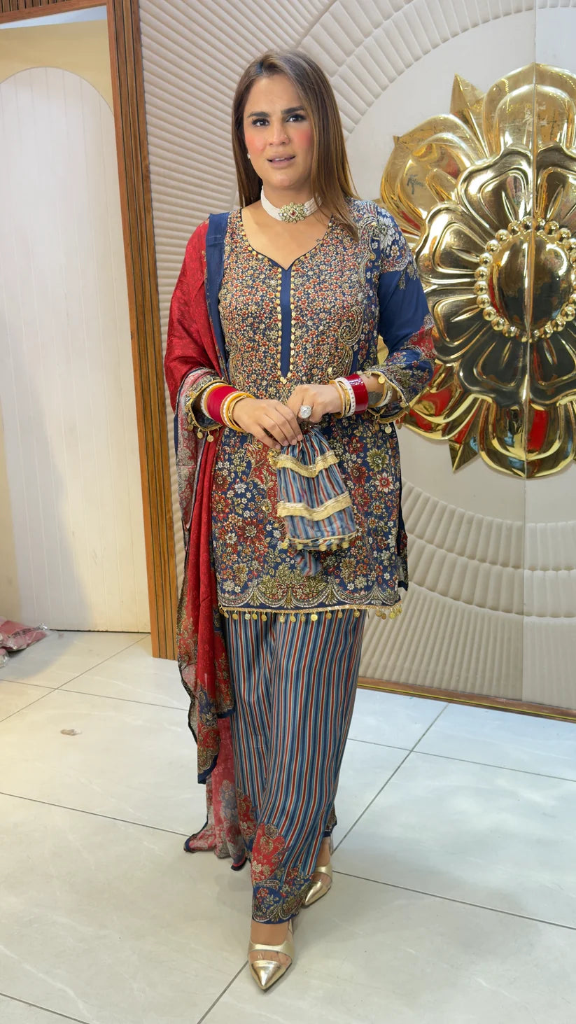 Gulistan Purple Teal Festive Set