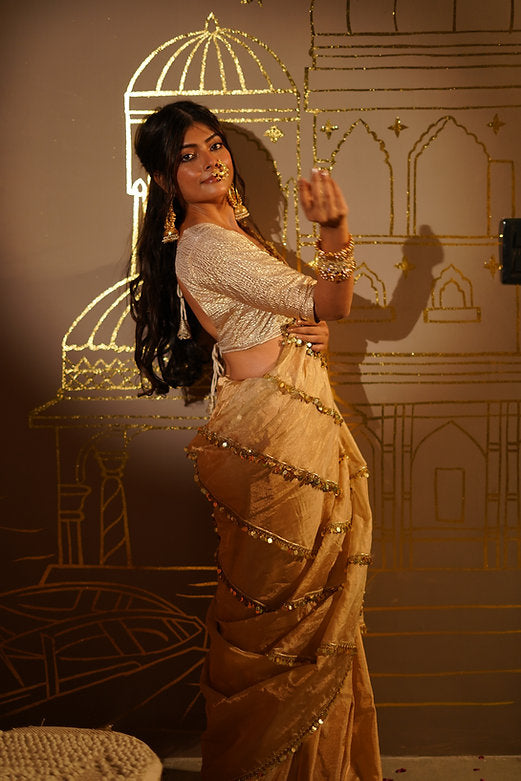 Sunehri Noor Tanchui Tissue Saree