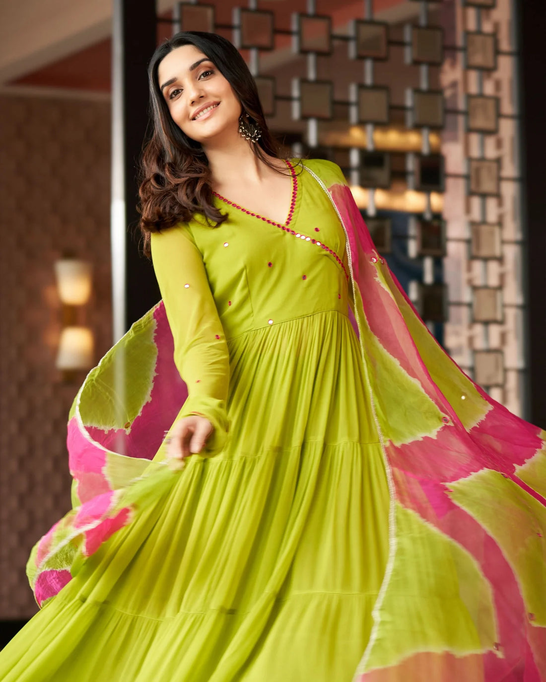 Mirror Work Embroidered Georgette Anarkali Suit Set