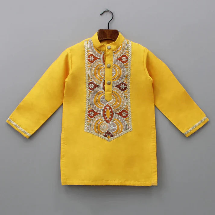Sunshine Yellow Embroidered Kurta Set for Boys