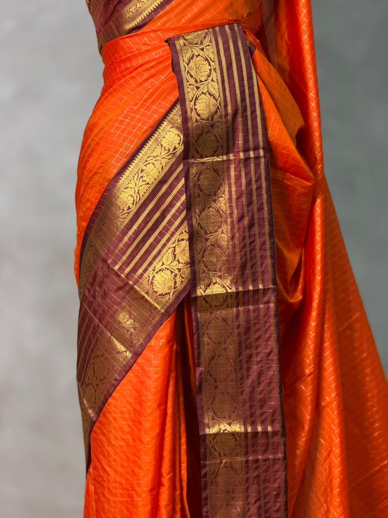Orange Brown Banarasi Silk Saree