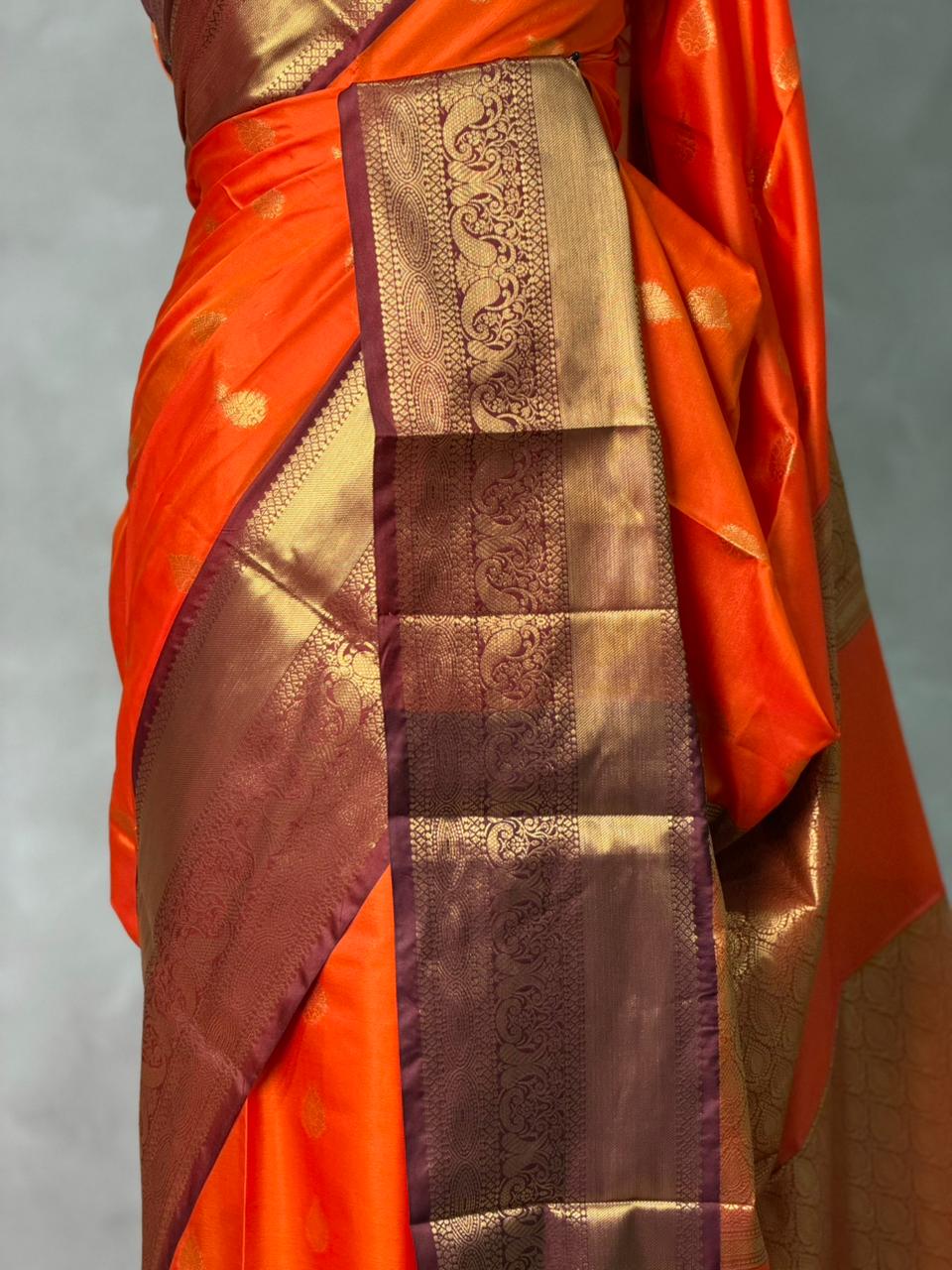 Kesariya Banarasi Silk Saree
