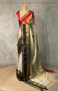 Crimson Semi Kanchipuram Silk Saree with Regal Zari Borders