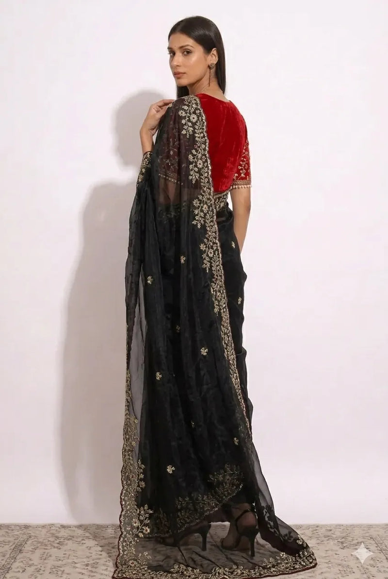 Noor-E-Black Ready-to-Wear black Saree with Blouse
