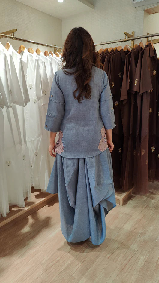 Sky Blue Organic Cotton Draped Co-Ord Set