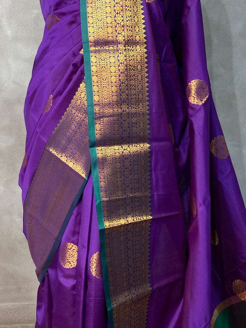 Violet Green Kanchipuram Soft Silk Saree