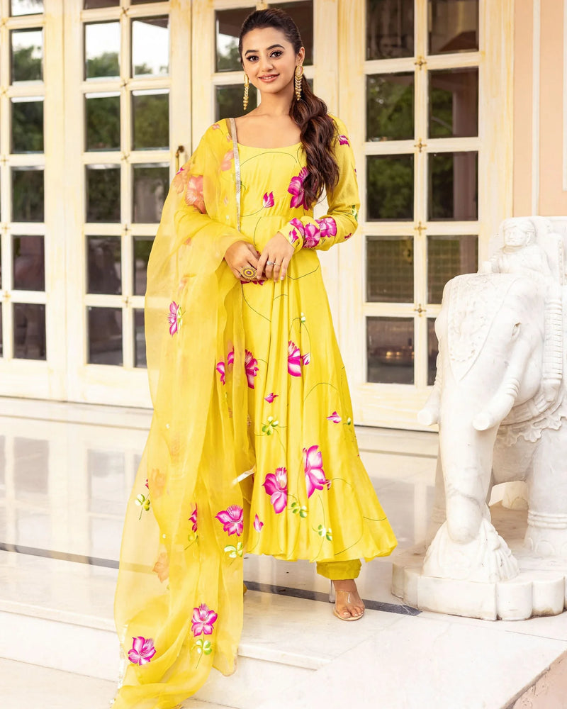 Meher Floral Handpainted Suit Set