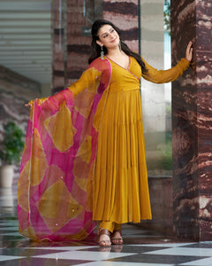 Mirror Work Embroidered Georgette Anarkali Suit Set