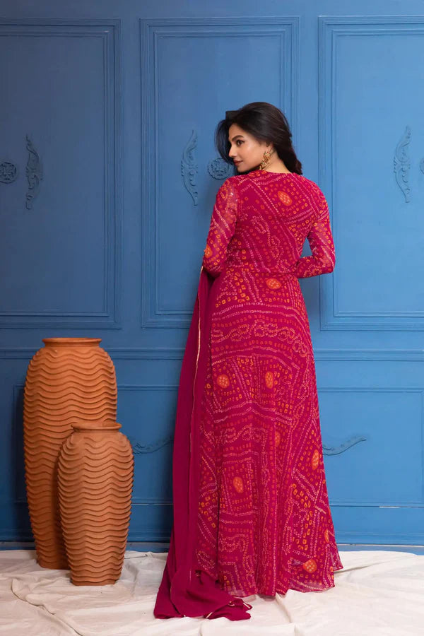 Graceful Navy Blue Bandhani Anarkali Outfit