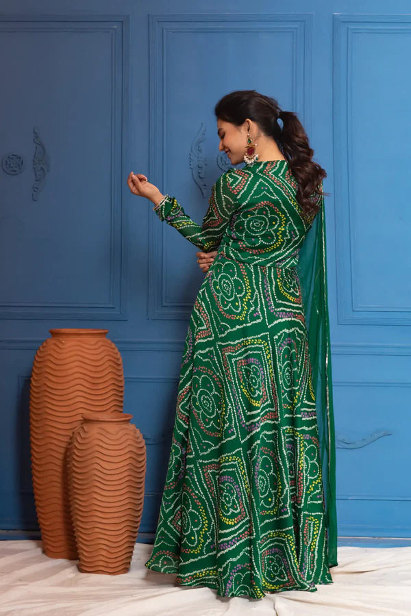 Graceful Navy Blue Bandhani Anarkali Outfit