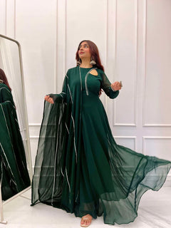 Graceful Navy Blue Bandhani Anarkali with Dupatta