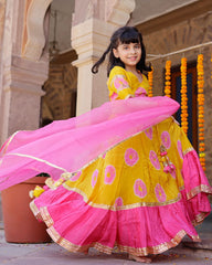 Yellow Varuna Silk Tie & Dye Lehenga Set