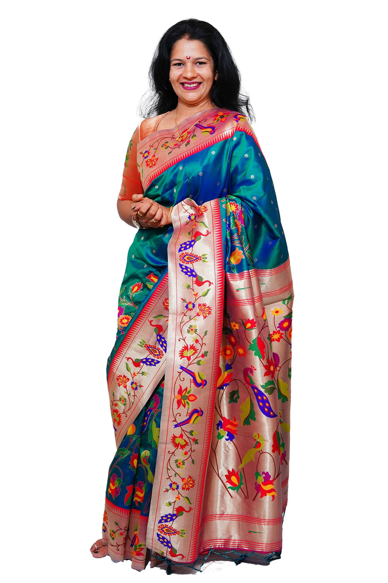 Mayurika Pure Silk Paithani Saree with Royal Floral Bird Pallu