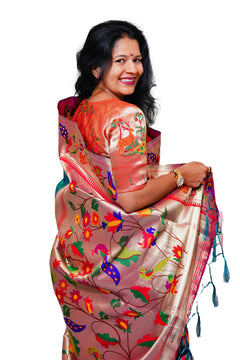 Mayurika Pure Silk Paithani Saree with Royal Floral Bird Pallu