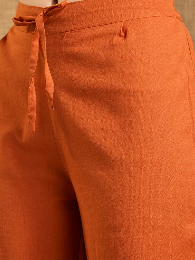 Rust Cotton Floral Embroidered Co-Ord Set