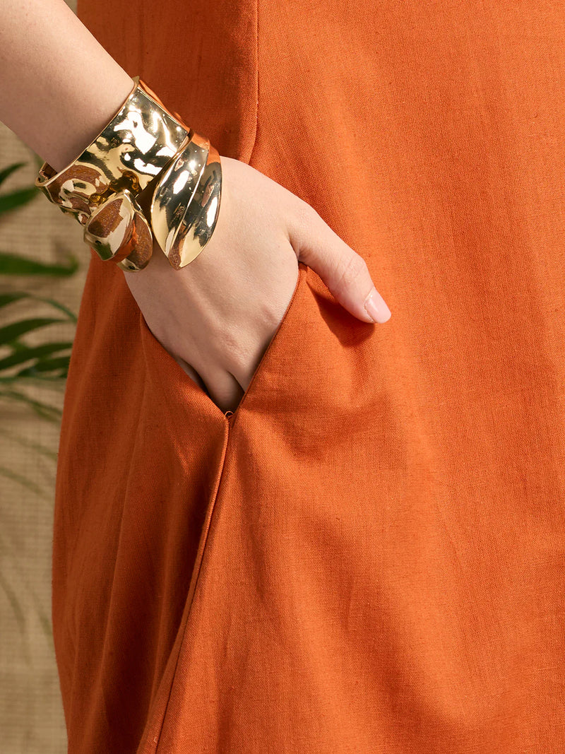 Rust Cotton Floral Embroidered Co-Ord Set