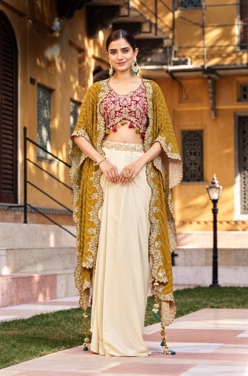 Gulabi Grace Viscose Skirt & Cape Set Lehenga