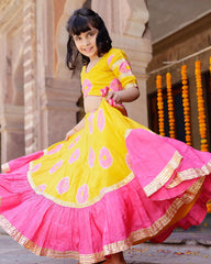 Yellow Varuna Silk Tie & Dye Lehenga Set