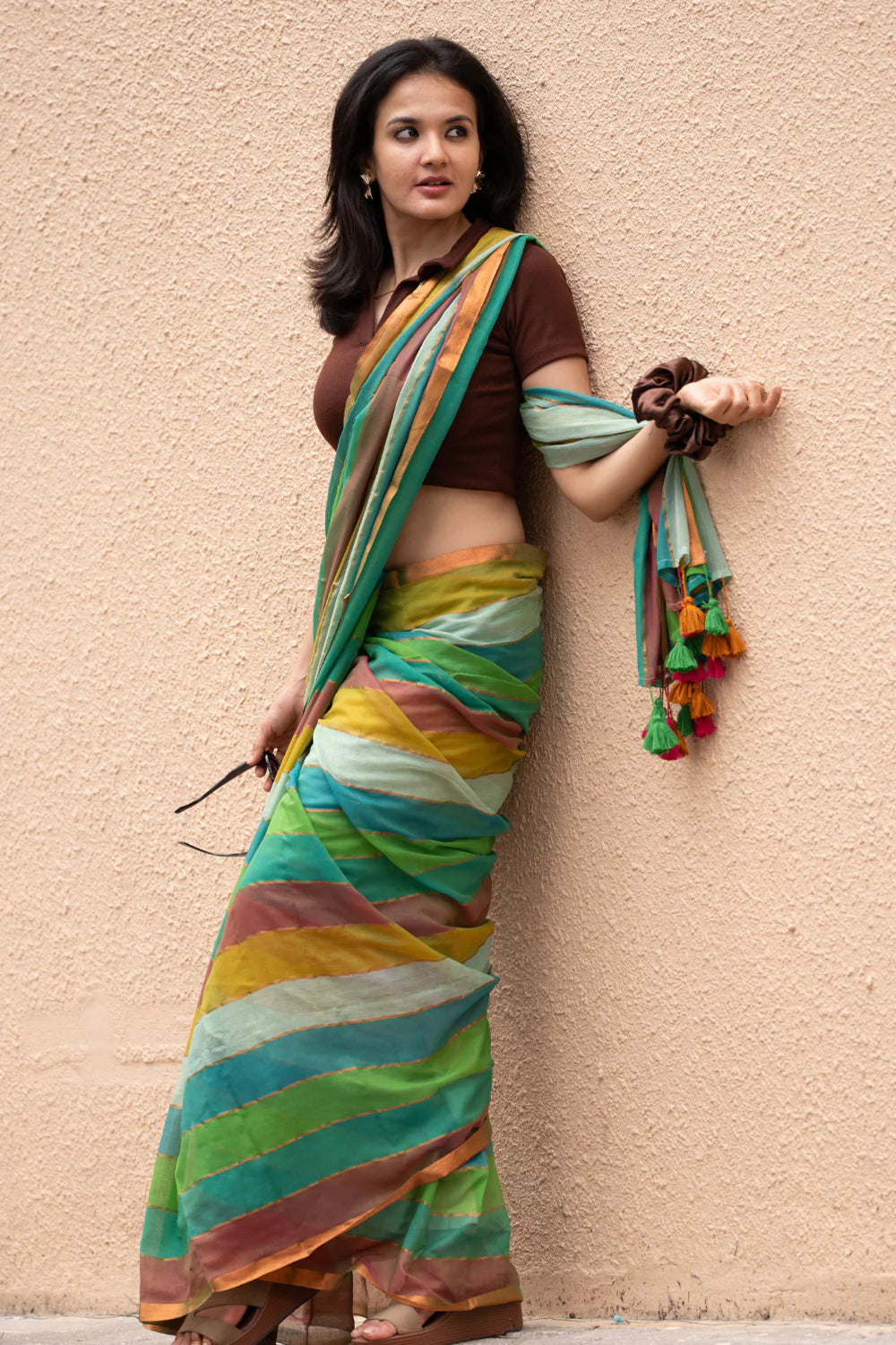 Handcrafted Multi Color Mul Mul Cotton Saree