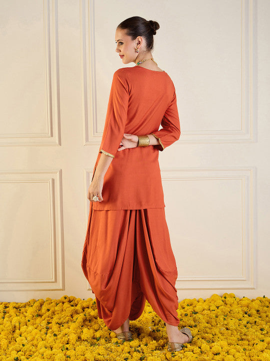 Kesari Noor Heritage Embroidered Kurta & Dhoti Pants Ensemble