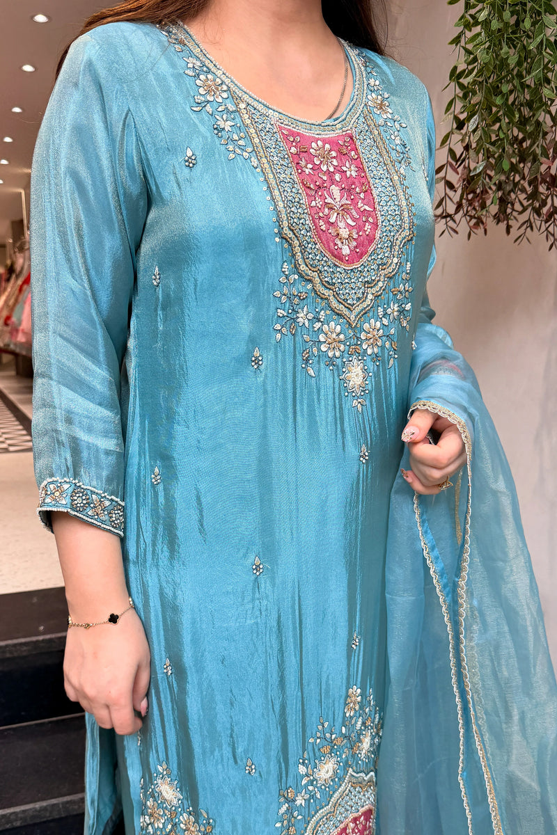 Aarika Azure Embroidered Suit Set