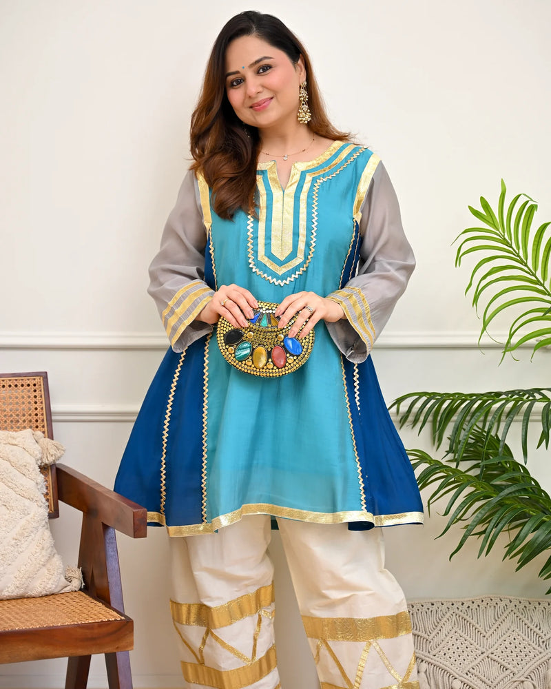 Zariya Aqua Festive A-Line Kurta Set