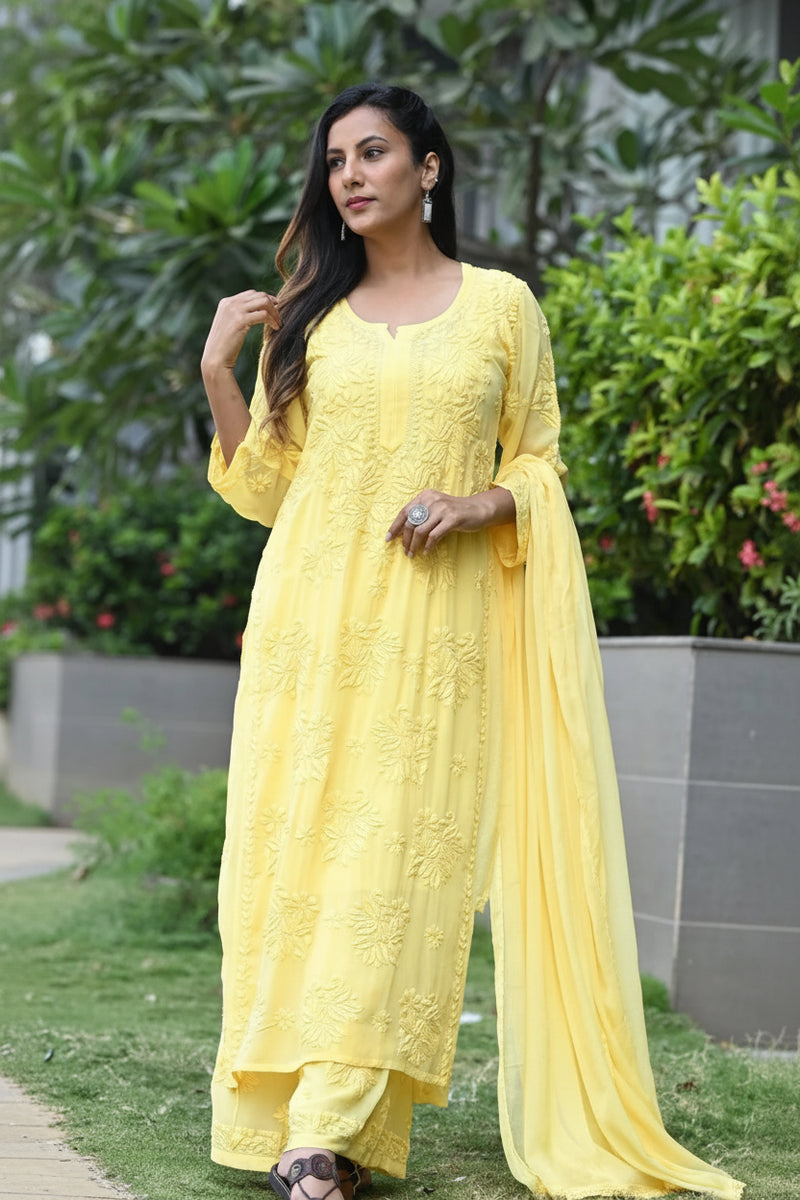Noor Neelkamal Pure Viscose Chikankari 3D Kurta Set