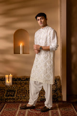 White Mirror Sequin Embroidered Pearl Kurta