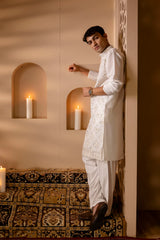 White Mirror Sequin Embroidered Pearl Kurta