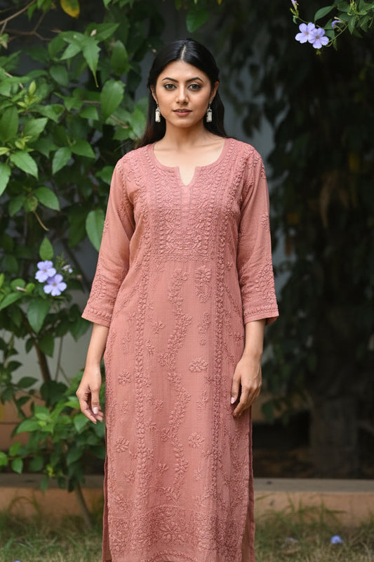 Noor Pista Pure Kota  Chikankari Kurta Set