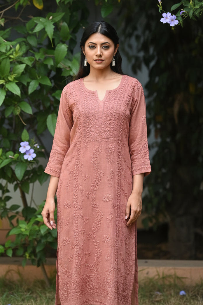 Noor Pista Pure Kota  Chikankari Kurta Set