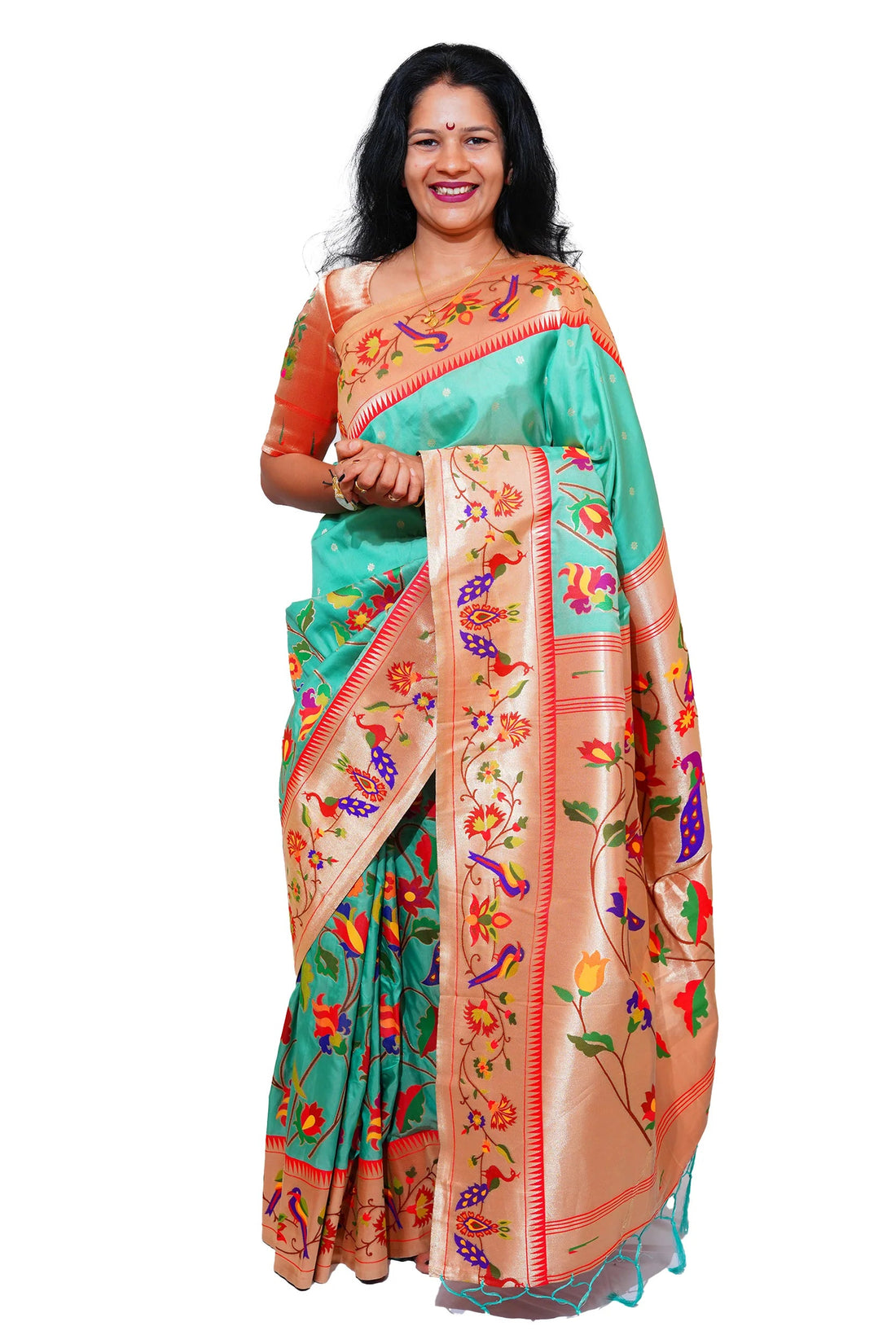 Mayurika Pure Silk Paithani Saree with Royal Floral Bird Pallu