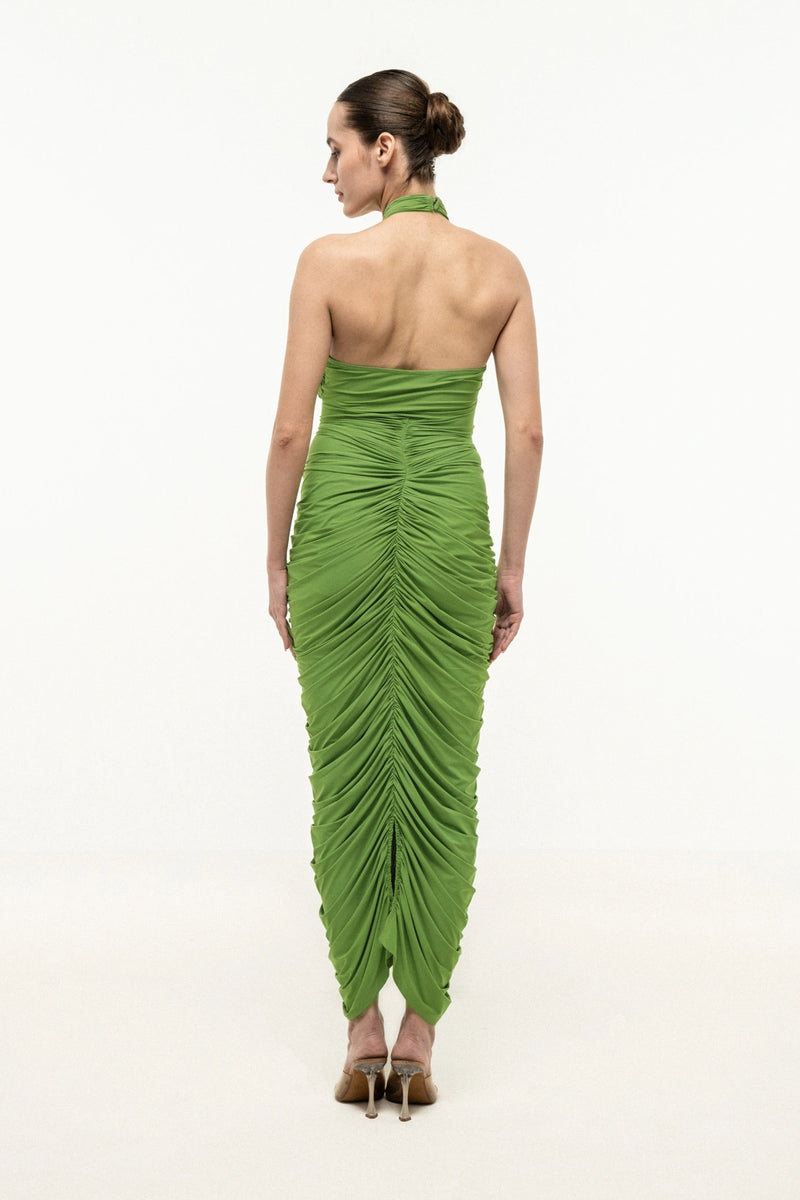 Olive Muse Ruched Halter Dress