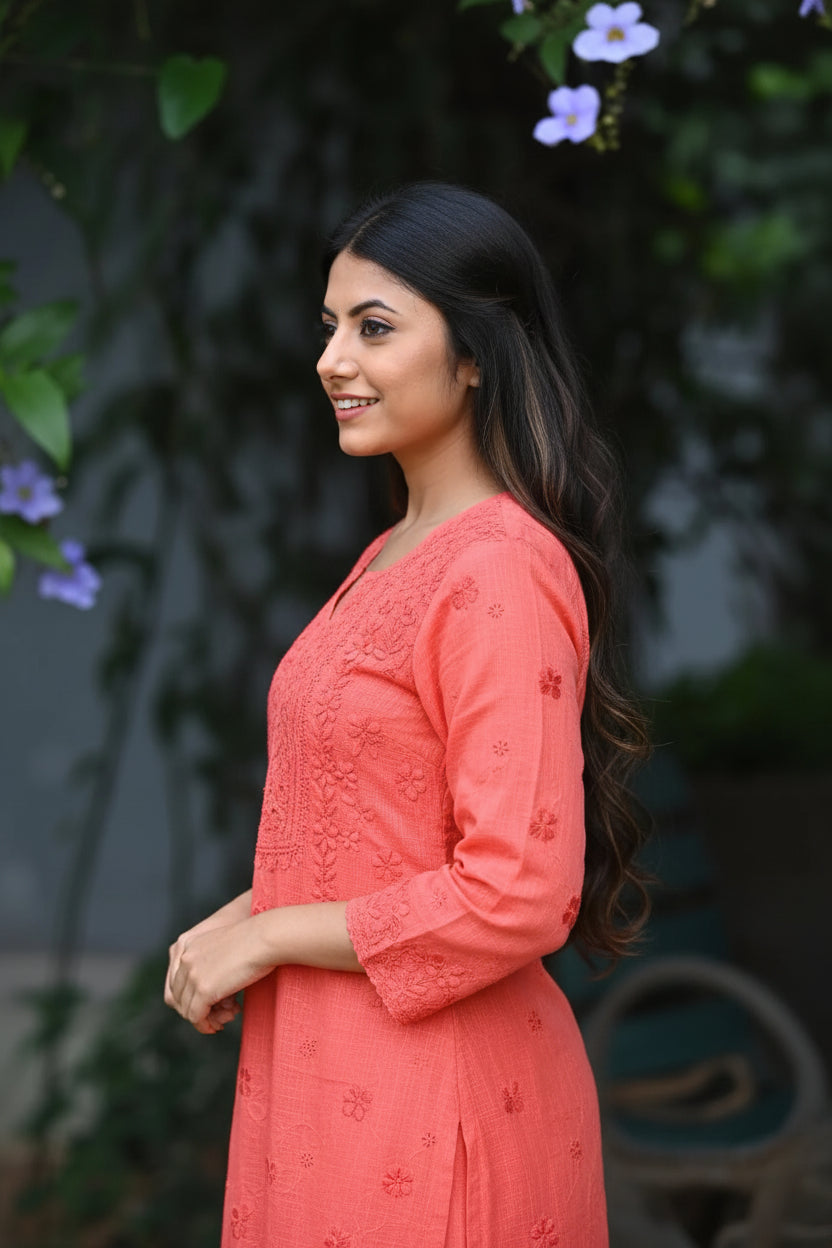 Noor Pista Pure Kota  Chikankari Kurta Set