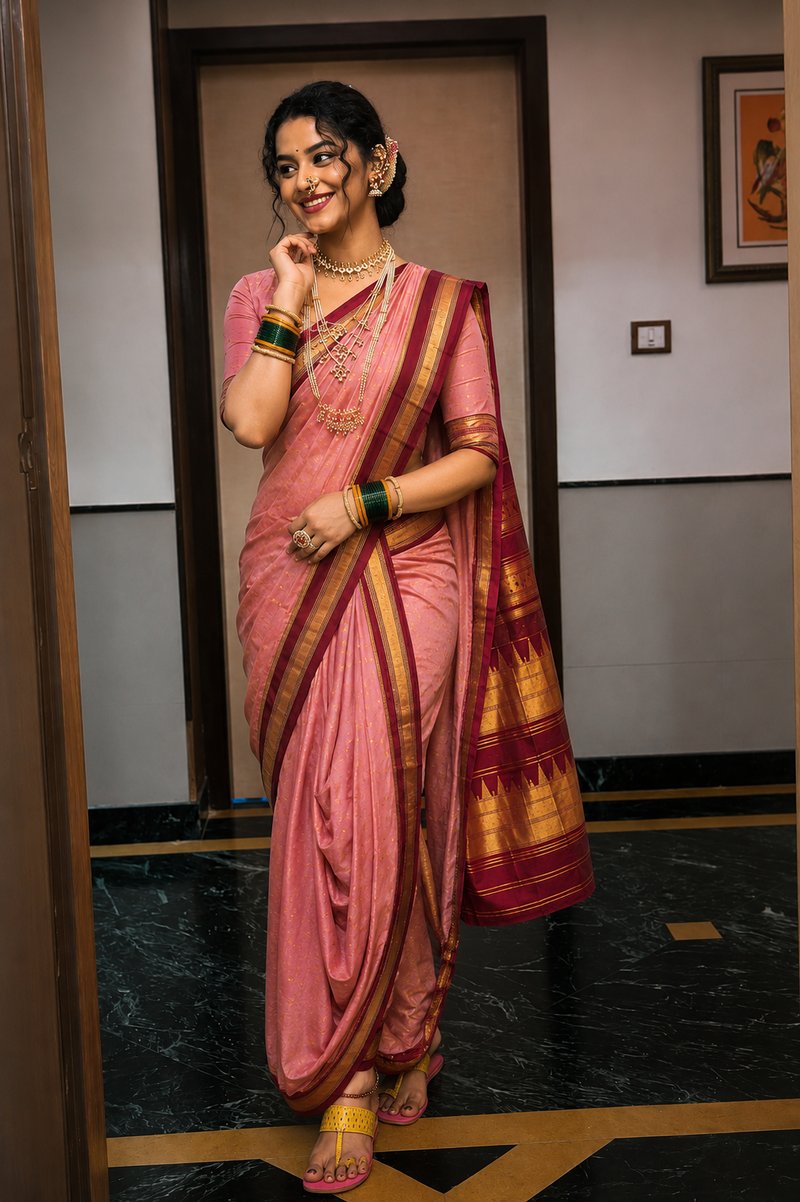 Traditional Maheswari Irkal Paithani Nauvari Saree