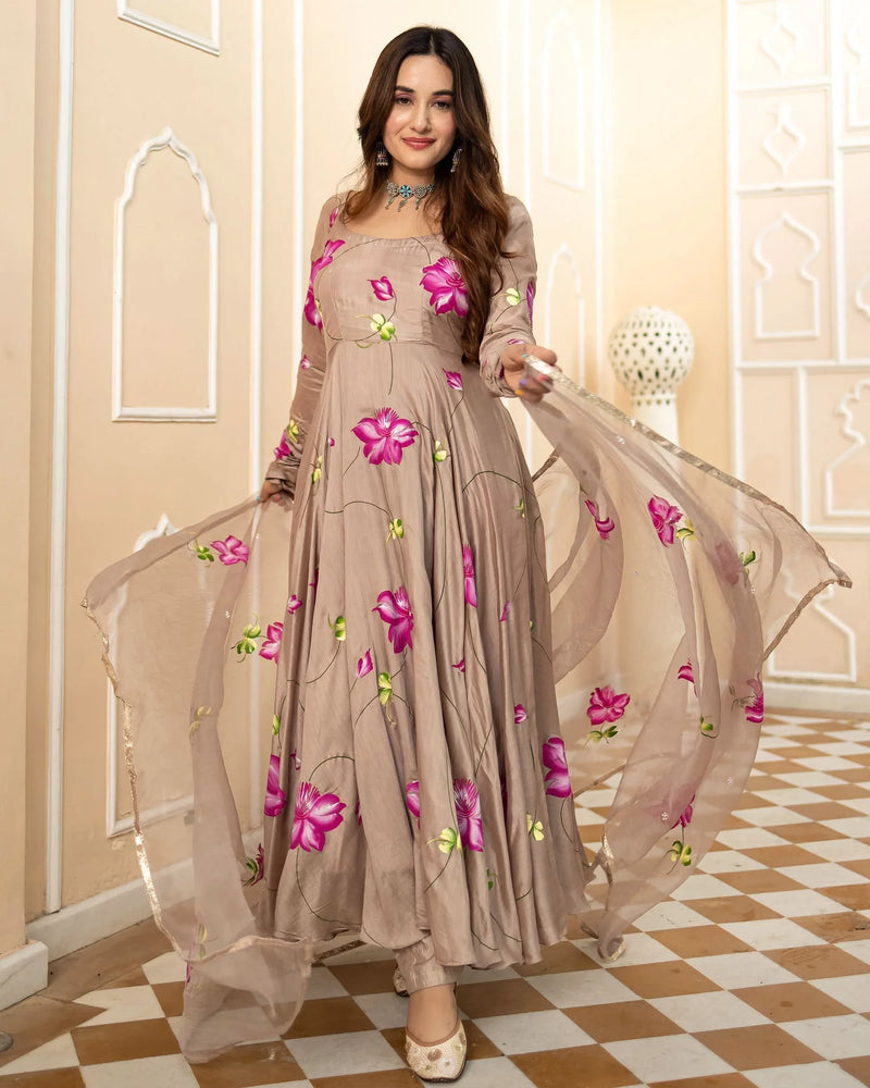 Meher Floral Handpainted Suit Set