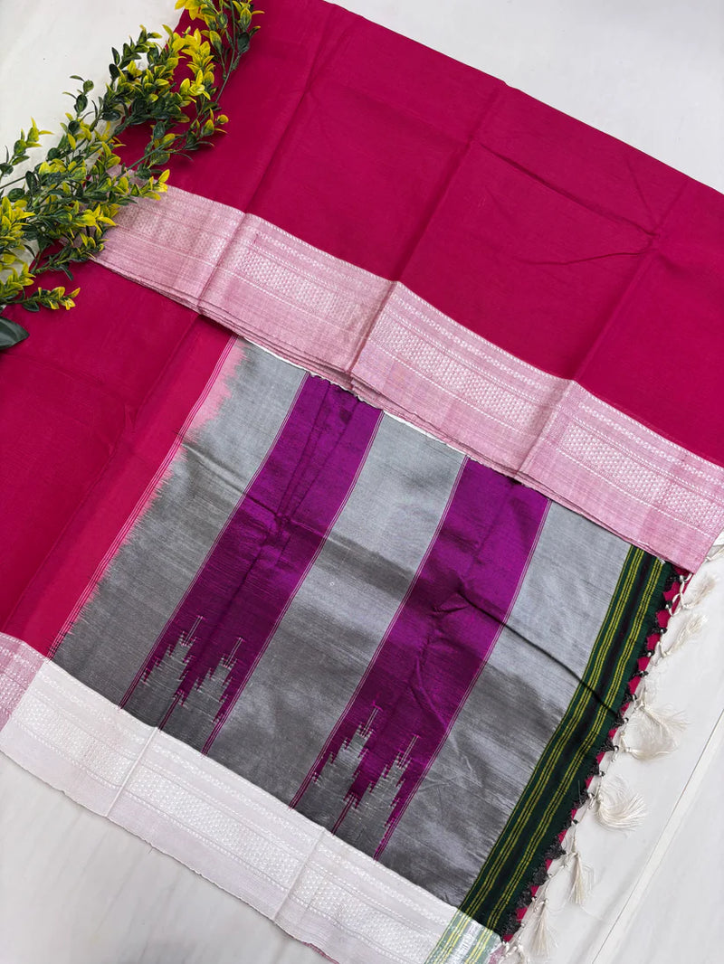 Rani Pink Handloom Ilkal Saree