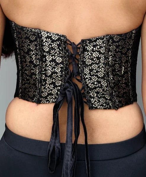 Meher Noir Brocade Corset Top