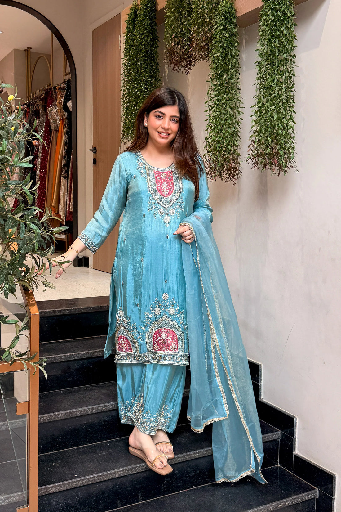 Aarika Azure Embroidered Suit Set