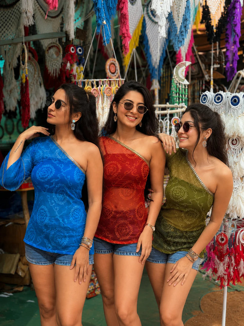 Zoya Emerald One-Shoulder Kurti Top