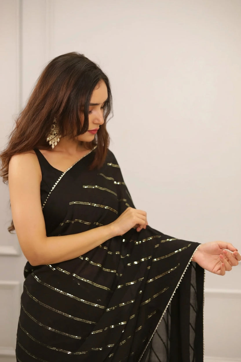 Rajvanya Royal black Sparkle Saree