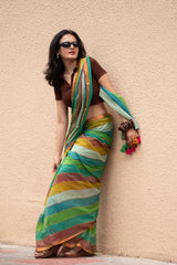 Handcrafted Multi Color Mul Mul Cotton Saree