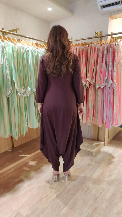 Deep Brown Premium Liva Cotton Embroidered Jumpsuit