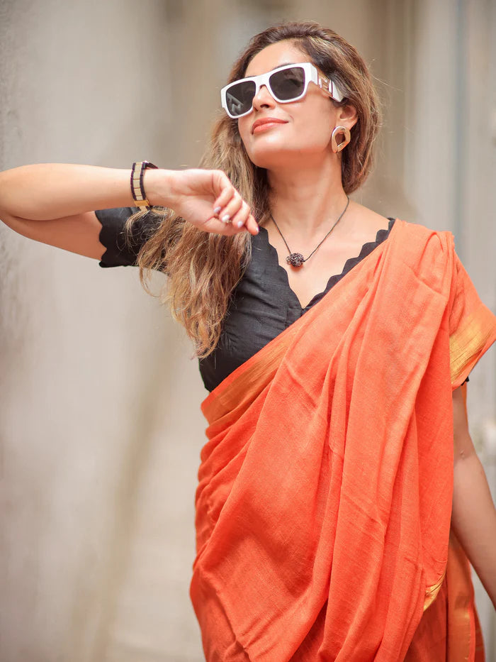 Coral Glow Soft Linen Quirky Saree