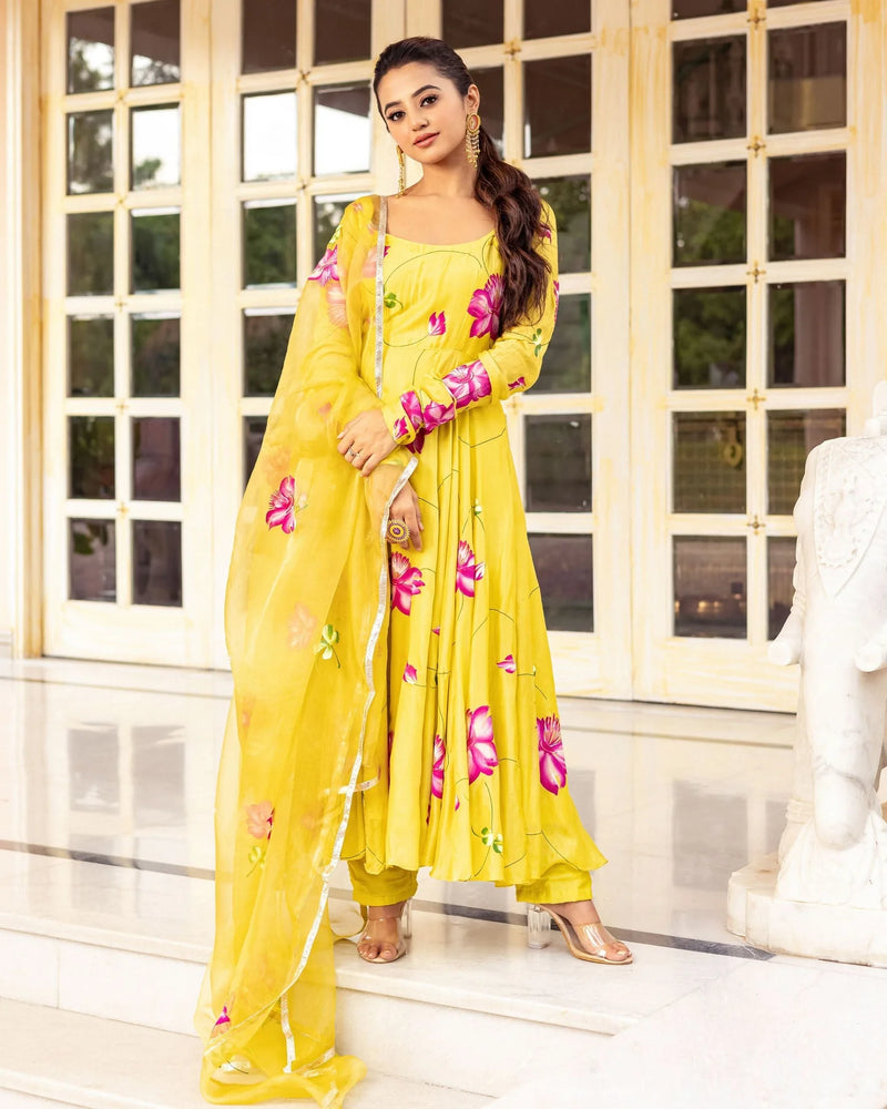 Meher Floral Handpainted Suit Set