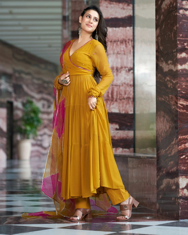 Mirror Work Embroidered Georgette Anarkali Suit Set