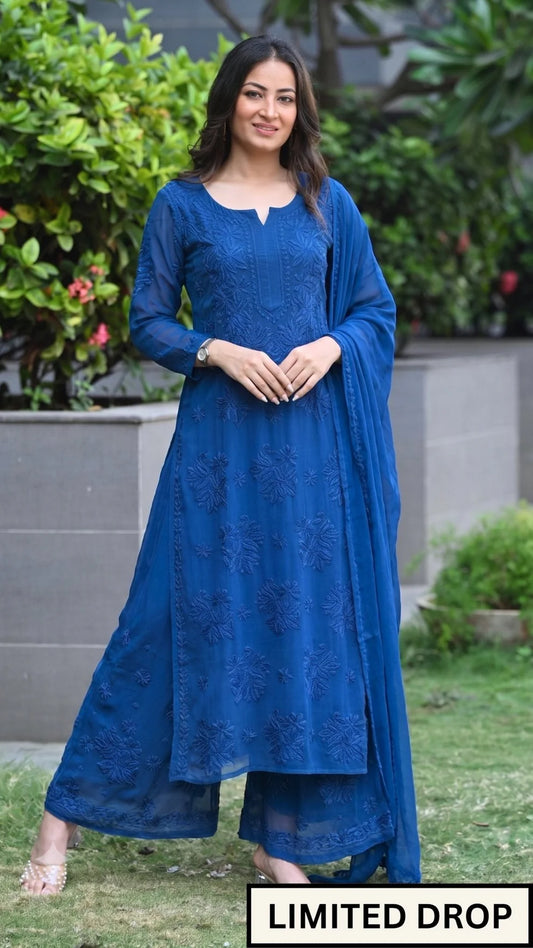 Noor Neelkamal Pure Viscose Chikankari 3D Kurta Set
